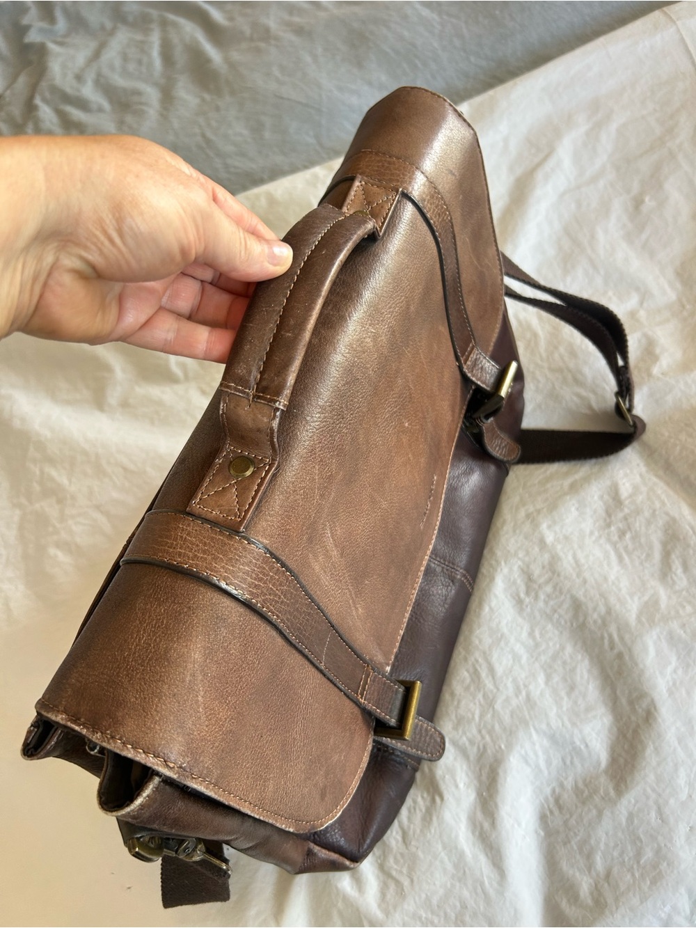 Samsonite Vintage Two-tone Brown Leather Flap-Over Messenger Bag Briefcase - Picture 5 of 16